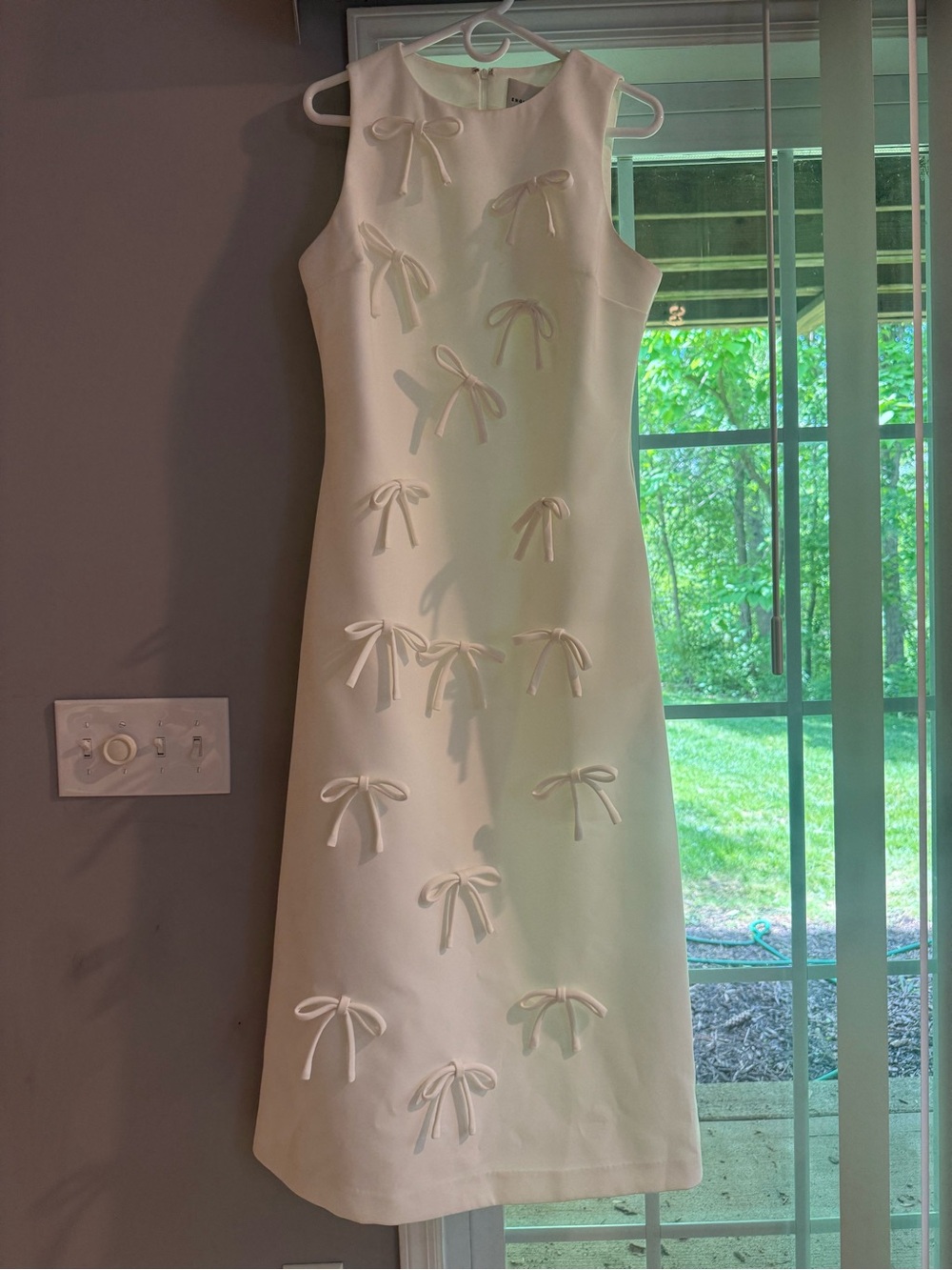 English Factory Ivory Sleeveless Midi Dress with Bow Appliqués
